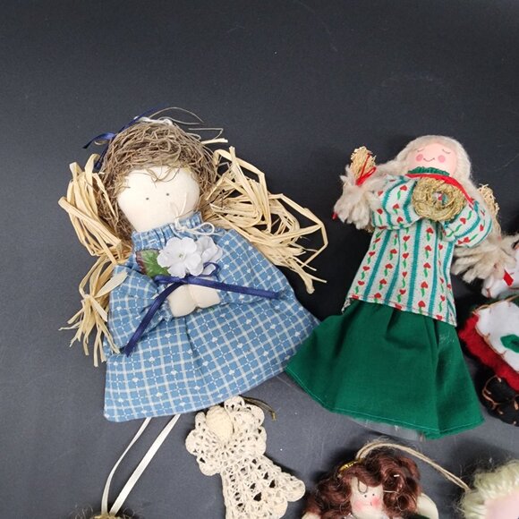 Handmade Angel Christmas Ornament Lot 12 Crochet Satin Ribbon Lace Yarn Felt VTG - Picture 2 of 8